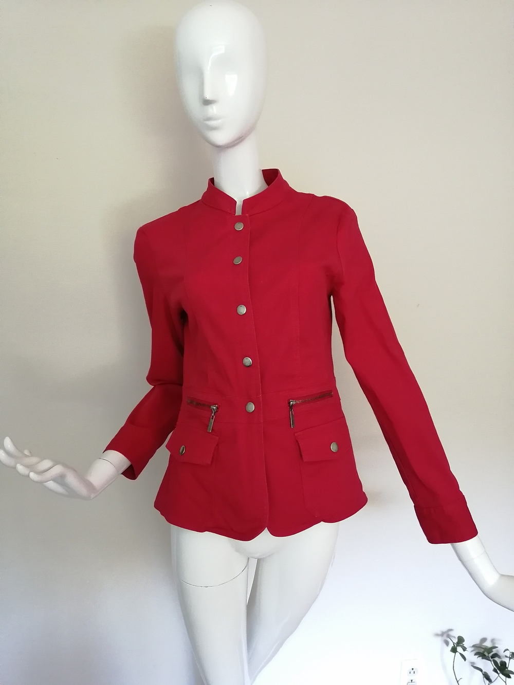 Women's Crimson Stand-Collar Button Jacket - Picture 2 of 7